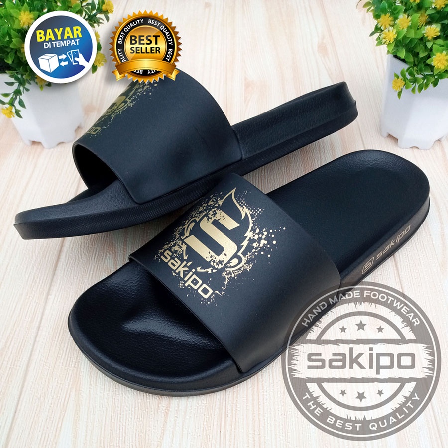 PROMO 2.2 COD SALE !! SANDAL DISTRO PRIA DEWASA REMAJA SLIDE HITAM EMAS / SENDAL SLIDE TAHAN AIR TRENDI KEKINIAN RINGAN NYAMAN DIPAKAI / SANDAL TAHAN AIR TRENDI TERBARU / SAKIPO