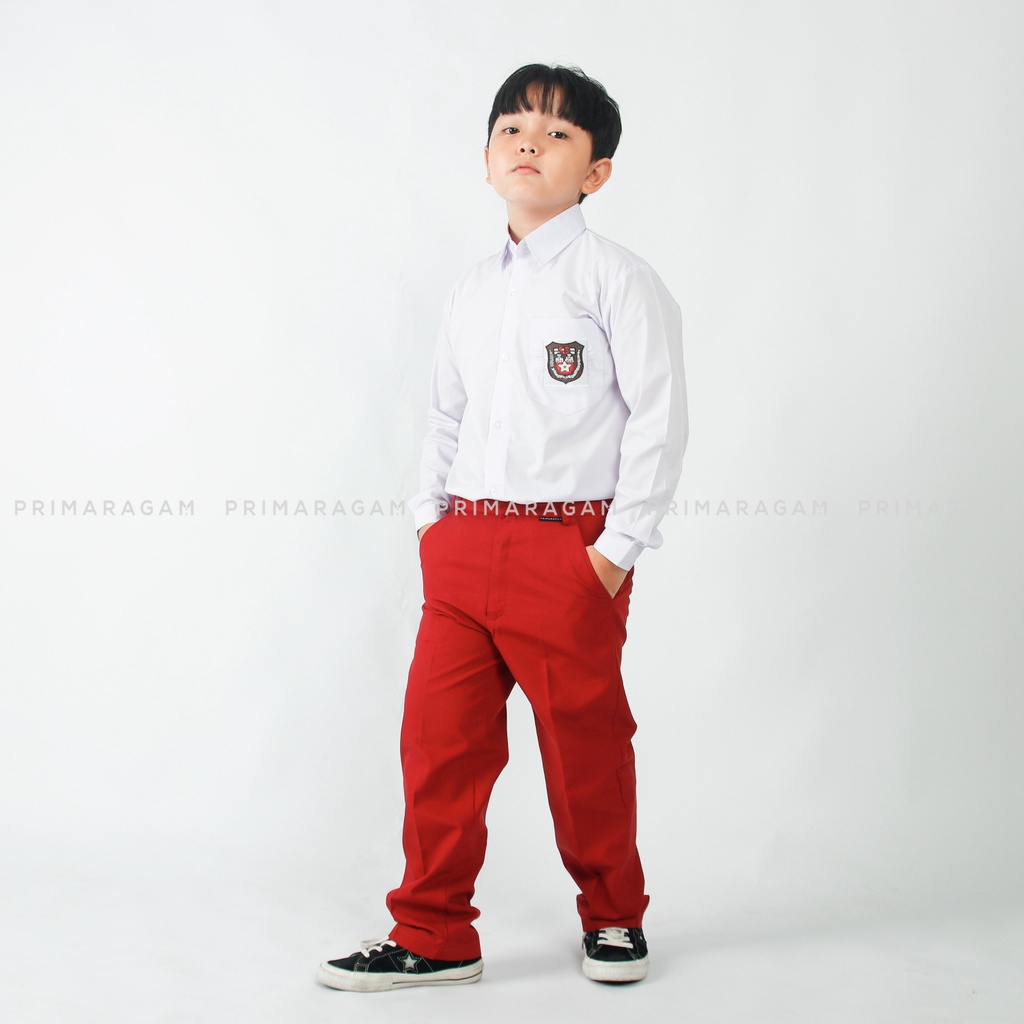 Primaragam Seragam Sekolah Sd Laki Laki Perempuan Lengan Panjang Baju Kemeja Putih Cewek Cowok