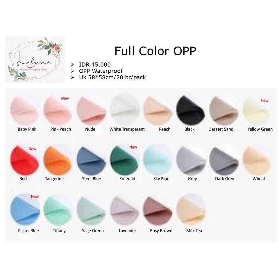 

Luluna / Kertas Bunga / 20 Lembar Full Color OPP /wrapping paper/kertas kado/kertas bunga buket