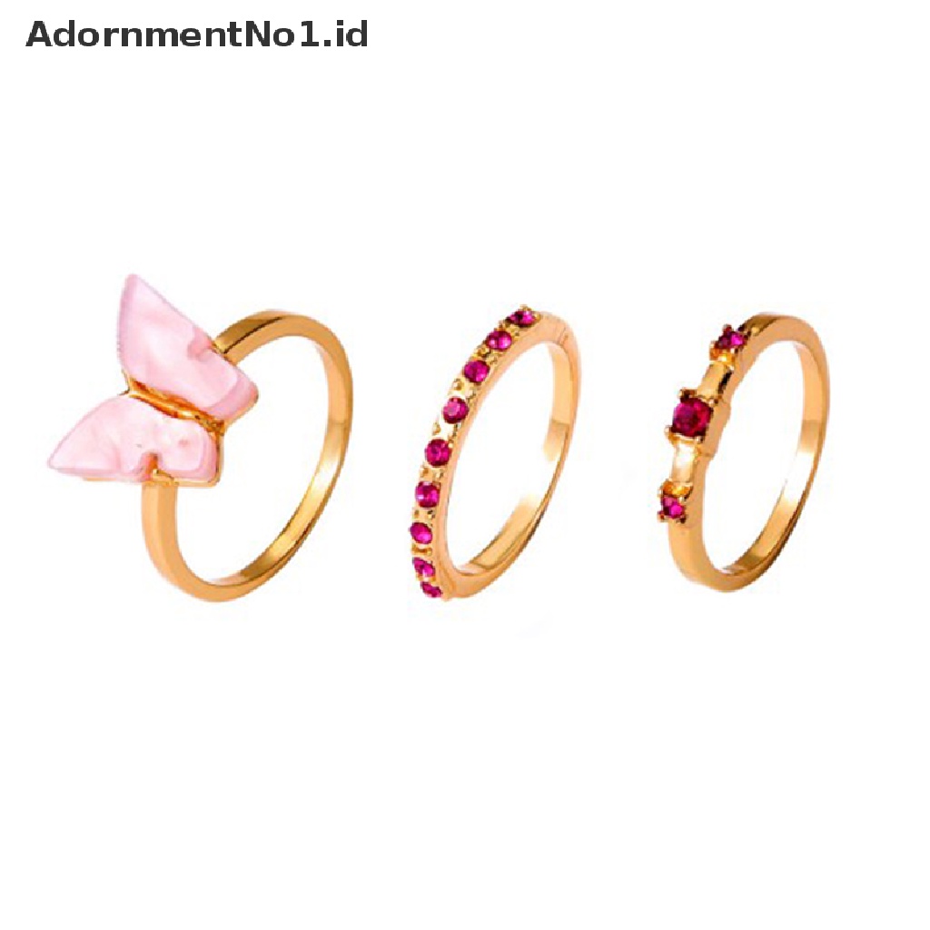 [AdornmentNo1] Punk Cinta Hati Cincin Set Kepribadian Temperamen Zirkon Warna Perak Geometris Rings Untuk Wanita Fashion Goth Jewelry [ID]