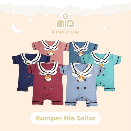 NIA Romper Bayi Unisex Nia Sailor Warna Polos 0-6 Bulan