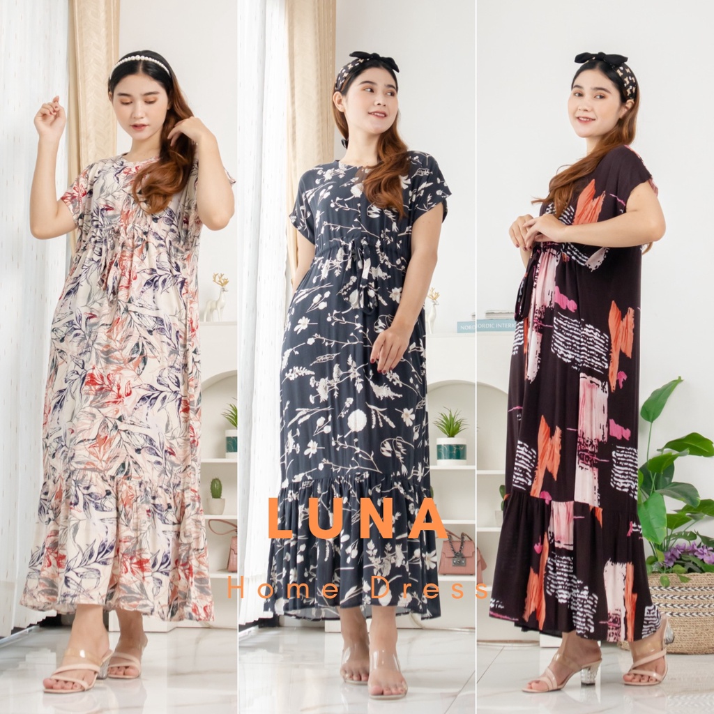 Luna Daster Long Ruffle Busui  Serut Rayon Premium By Ademin.Co | Daster Panjang Semata Kaki