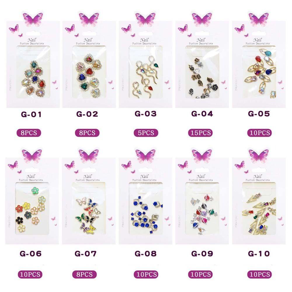 AUGUSTINA Agustina Kuku Berlian Imitasi Mewah DIY Nail Art Kupu-Kupu Manikur Aksesoris Bunga Campuran Kuku Rhinestones Perhiasan Kuku