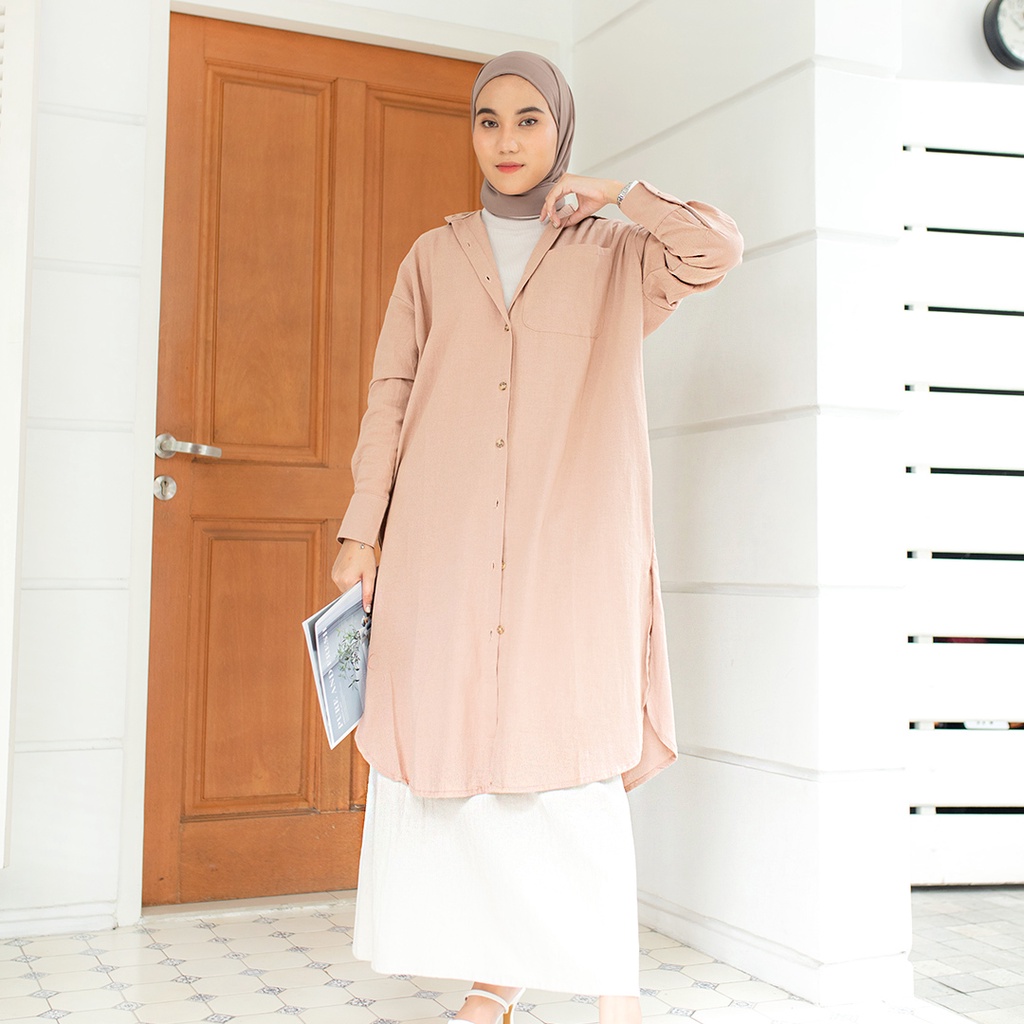 Beyla Long Shirt | Basic Kemeja Panjang Tunik Linen Premium [YEPPUOUTFIT]