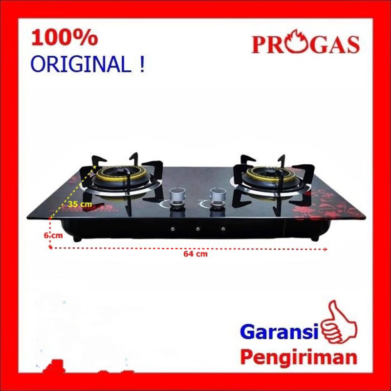 Progas , Kompor Gas , 2 Tungku GAS GAS , Tanam Kaca Anti pecah , Api Tornado