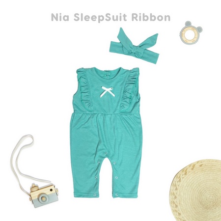 NIA Sleepsuit Ribbon With Bando Sleepsuit Bayi Perempuan Size 3-9 Bulan