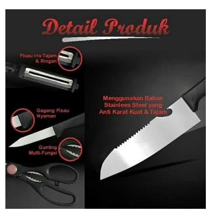 Pisau Set 4 in 1 Aksesoris Dapur masak Knife Kitchen Gunting Peeler on