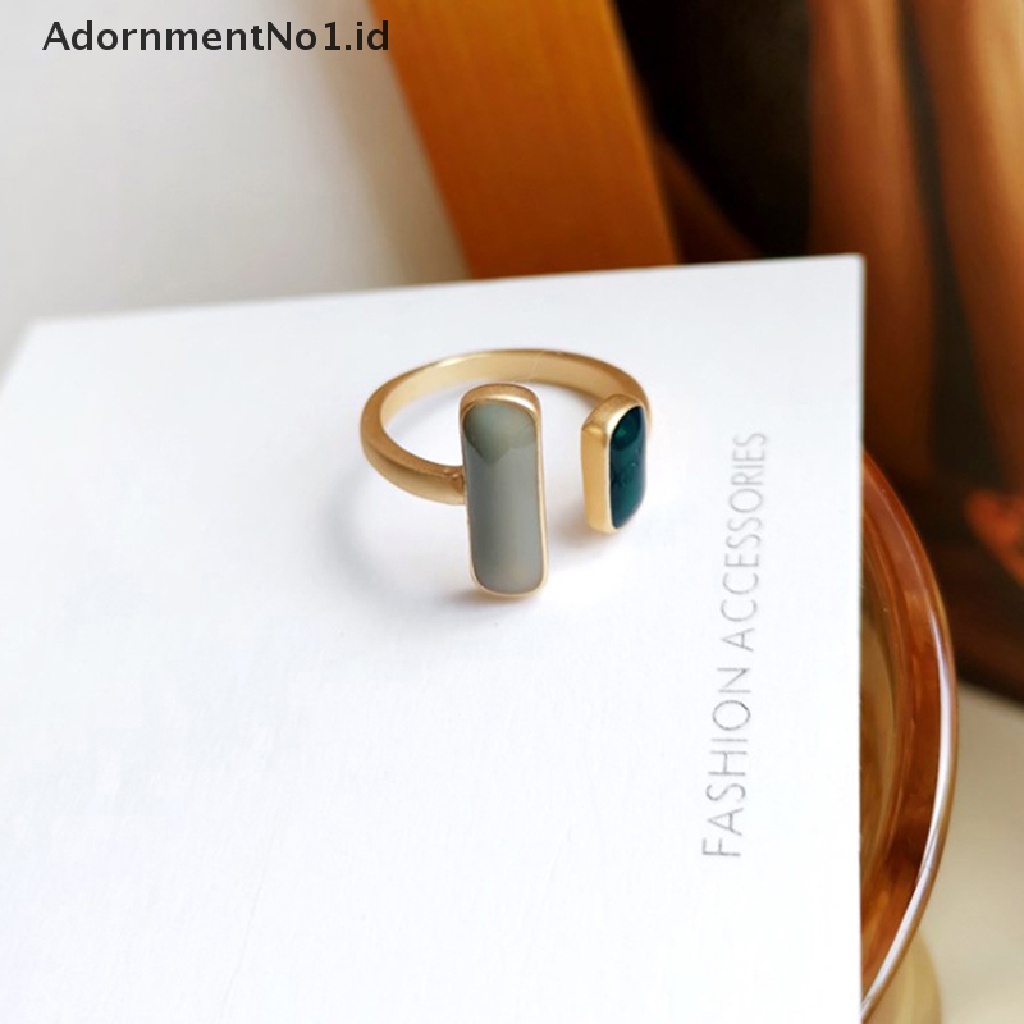 [AdornmentNo1] Vintage Fashion Batu Opal Pernikahan Open Adjustable Stamp Silver Rings Untuk Wanita Perhiasan [ID]