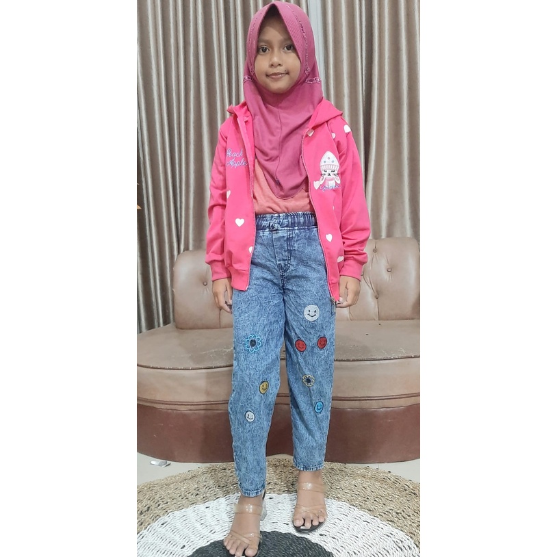 CELANA JEANS ANAK BAGGY SNOW WASH FULL BORDIL, LOVE, QOALA CELANA PEREMPUAN BUNGA CEMPAKA SOBEK ANTI TEMBUS