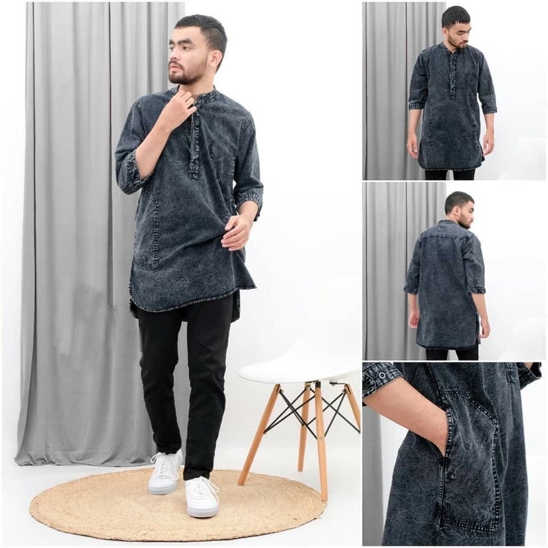 Baju Koko Jeans Kurta Premium Quality Kurta Jeans Koko Lengan Pendek