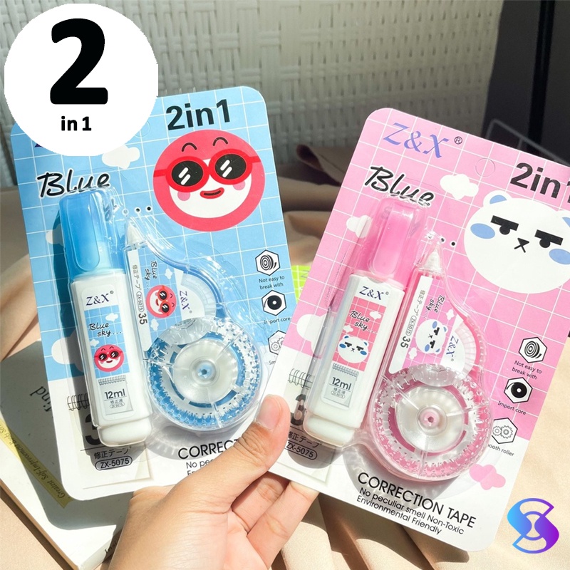 

Tipex Set Cair kertas warna pastel correction tape 2 in 1 Tip ex Niall Correction Roll and Cair motif Lucu Imut Terbaru -Suning Mall
