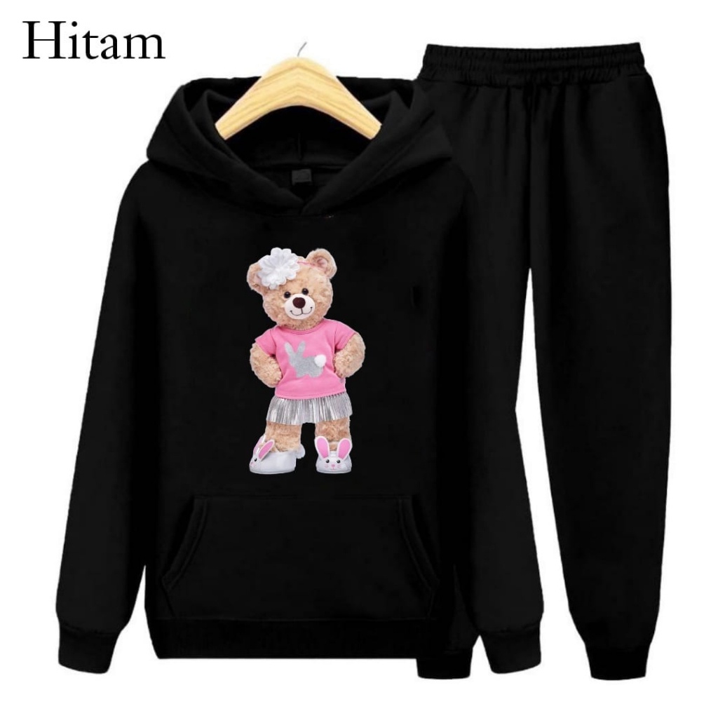 Hzl_outfit Setelan Sweater Hoodie Anak Perempuan Bear Bunny Skirt/Setelan Hoodie Anak Perempuan COD