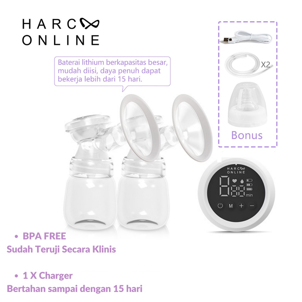 Harcoo Online - Pompa Asi Double Botol Double Pumping Breastpump Electric Rechargerable MZ608 Putih