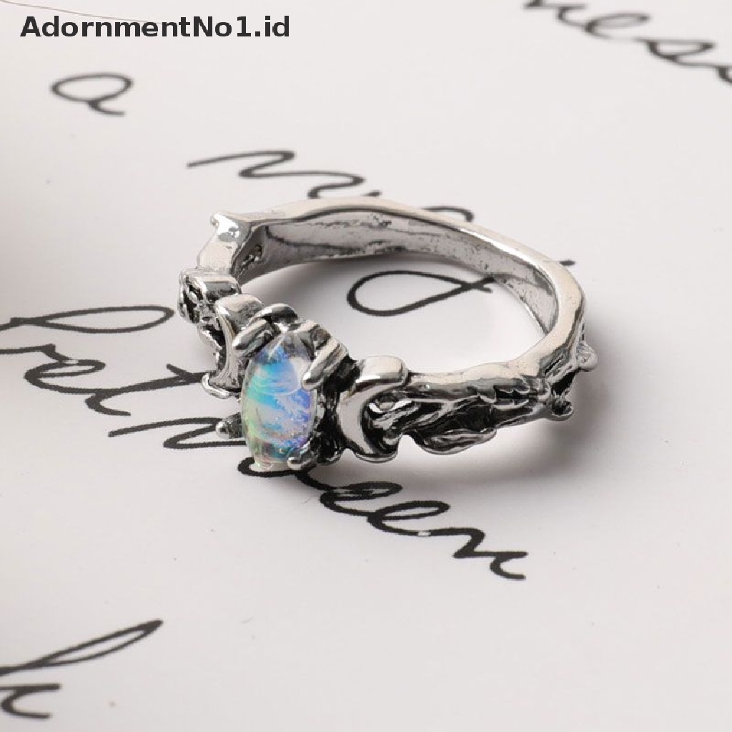 [AdornmentNo1] Vintage Oval Moonstone Cincin Untuk Wanita Cabang Double Moon Women Ring Perempuan Pernikahan Perhiasan Aksesoris Hadiah Dropshipping [ID]