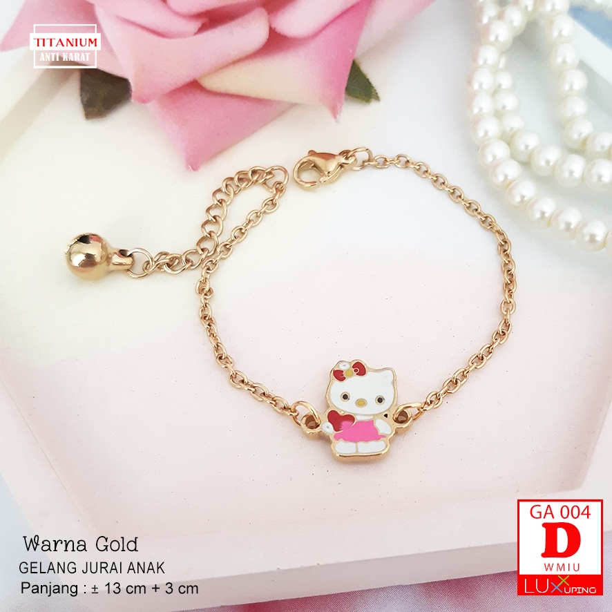 GA 006 Gelang Anak Titanium Hello Kitty Perhiasan Anti Karat Selamanya Warna Gold Luxx Xuping