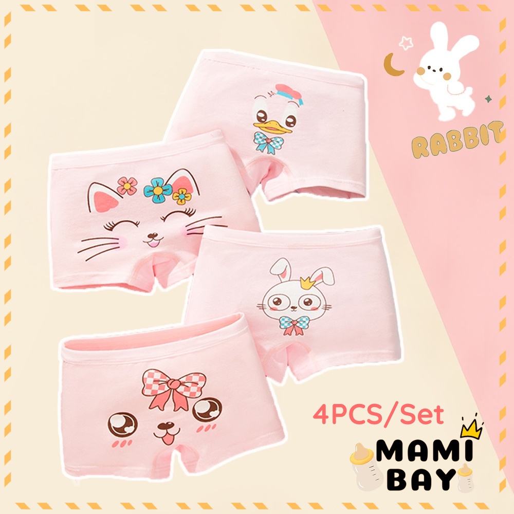 Mamibayi Celana Dalam Anak Perempuan Boxer Katun Murni Celana Dalam Anak Cewek 4 PCS / Set