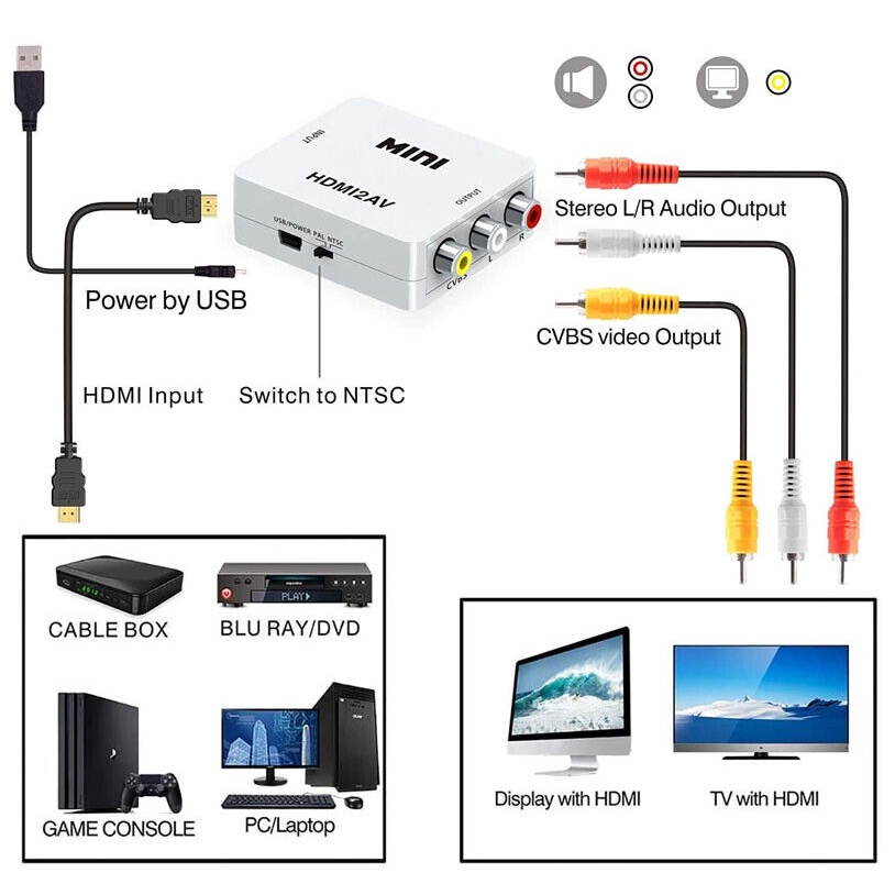 Konverter Converter Mini HDMI2AV HDMI to AV RCA CVBS Adapter HD1080P Audio Video PC Laptop HDTV