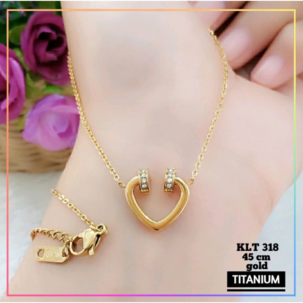 Kalung titanium/stainless steel rantai love korea warna gold mewah perhiasan anti karat KLT 318