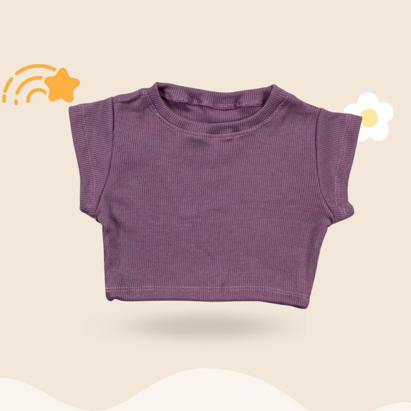 Baju Atasan Anak Perempuan CROP RUFFLE Knit Tee | Baju Pakaian Anak Perempuan Crop Bahan Knit Rib Premium | Baju Anak Cewek