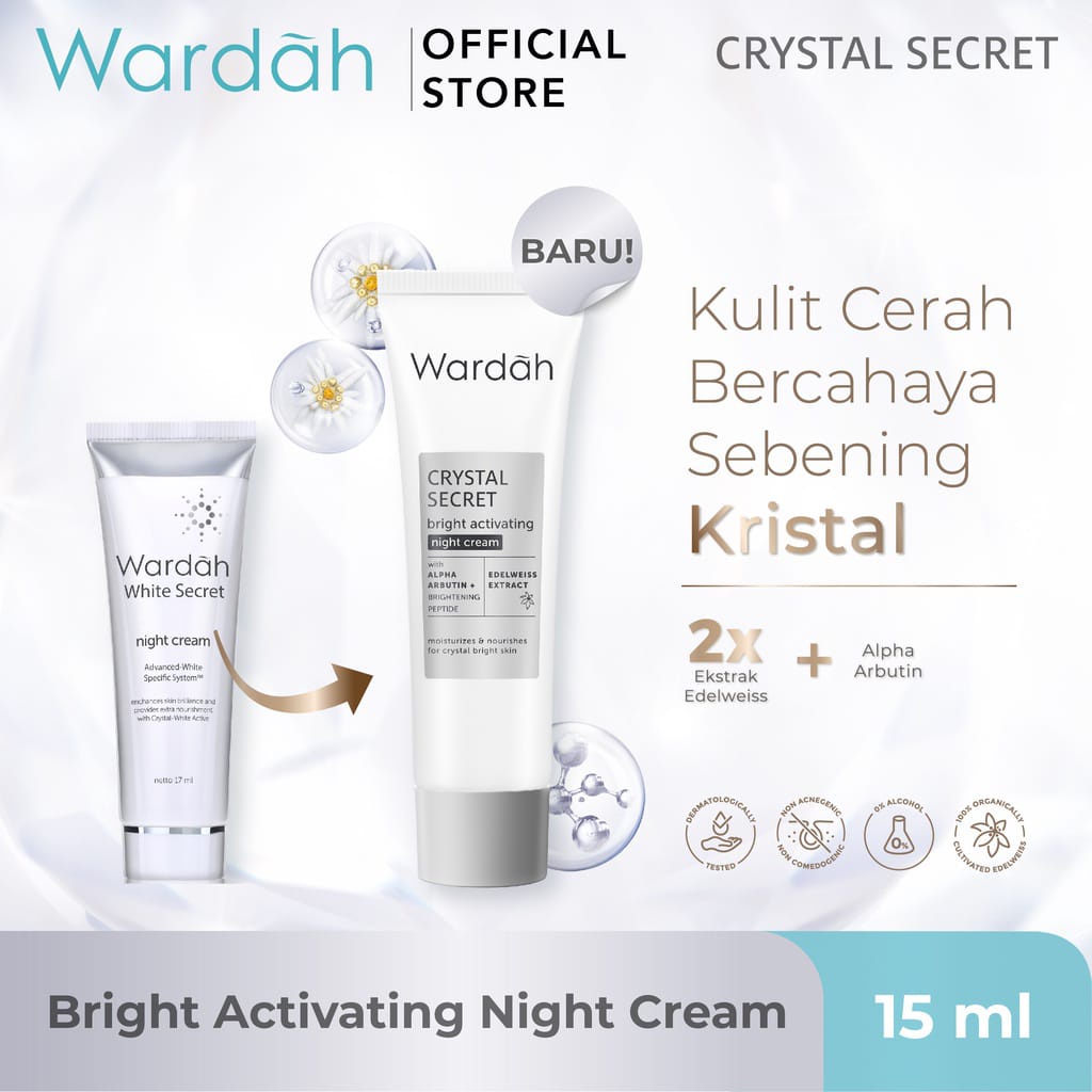 Wardah White CRYSTAL Secret Night Cream 30gram / 15ml - Skincare Mencerahkan Mousturizer/Pelembab Krim Malam