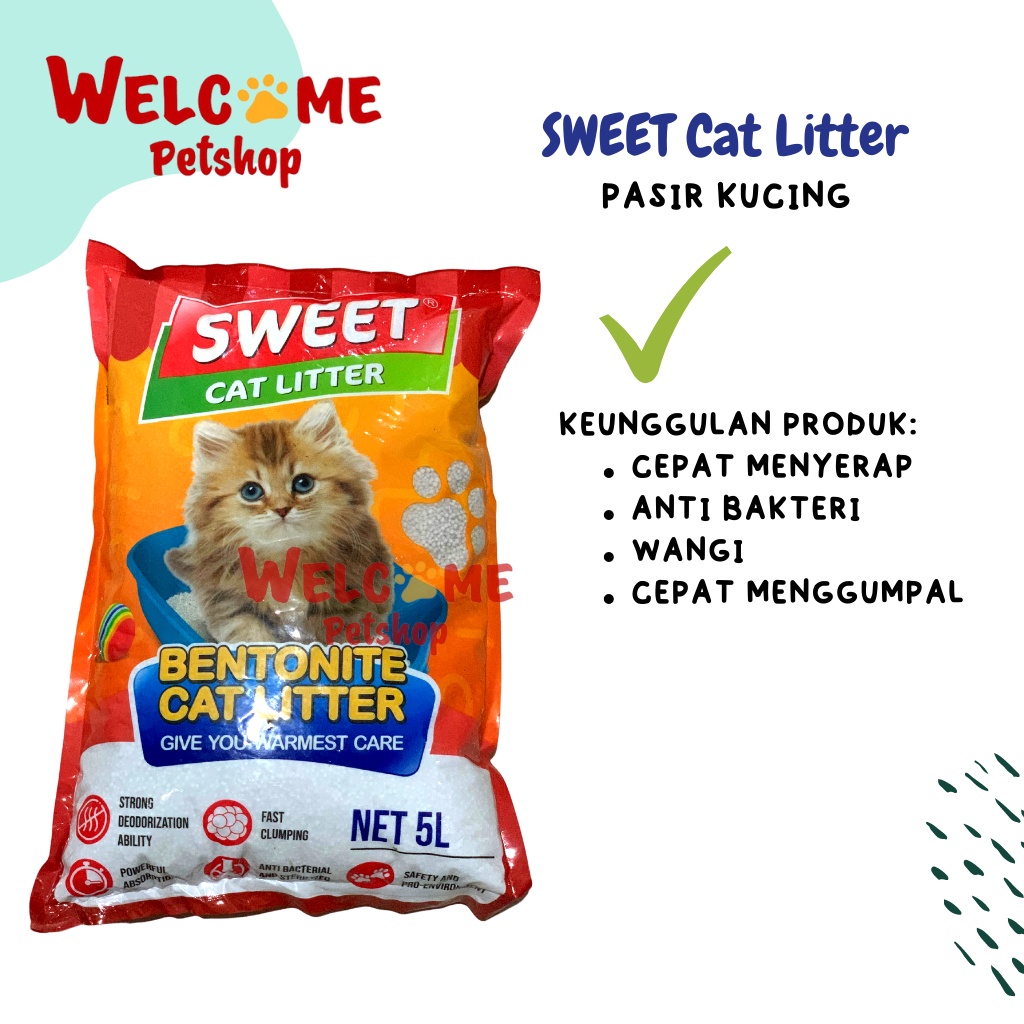 Sweet Cat Litter 5L Pasir Kucing Gumpal Bentonite Wangi Liter