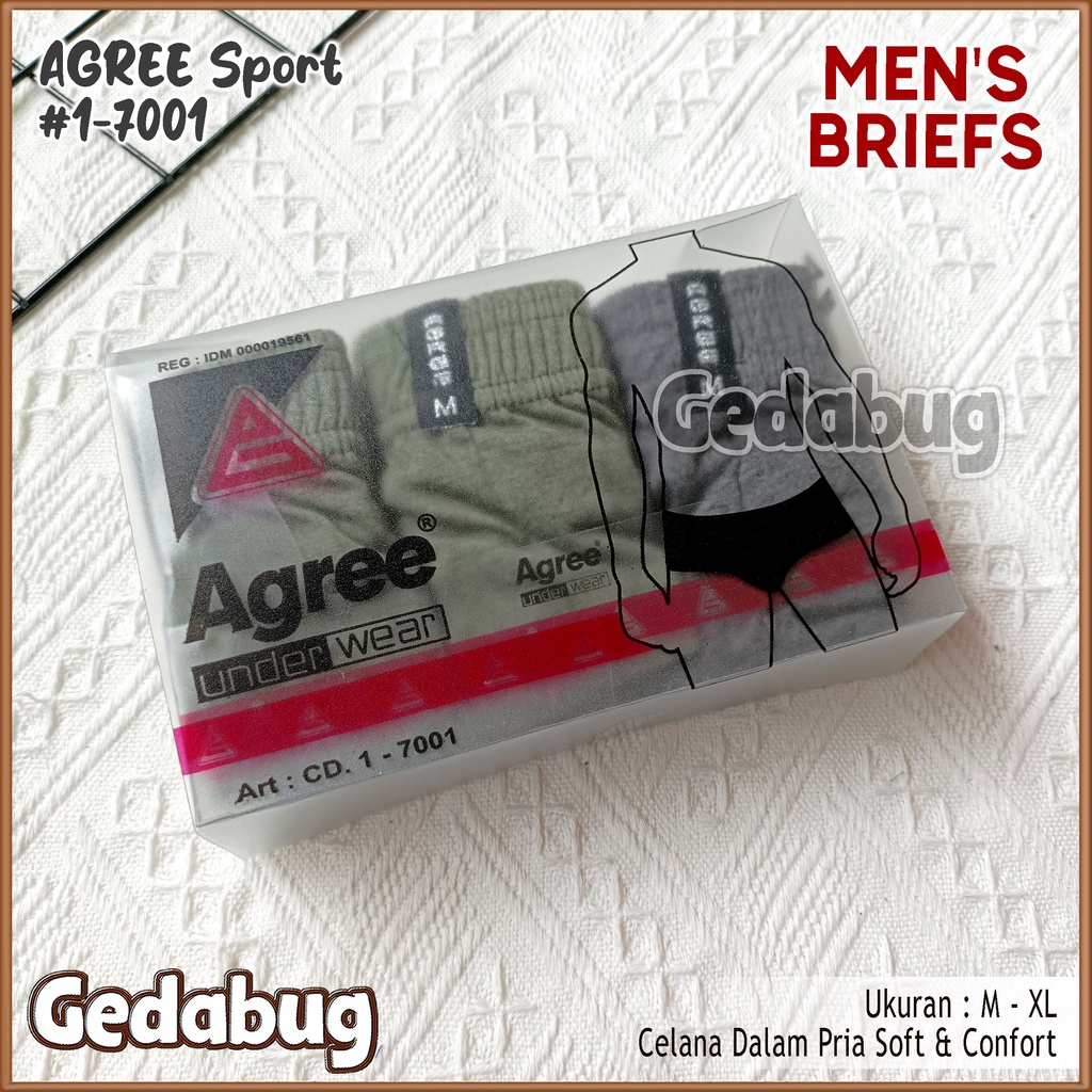 [ 3pc ] CD Pria Agree 1-7001 | Celana dalam pria Karet Kerut Box Mika | Gedabug