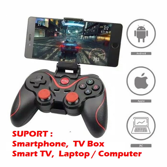 GAMEPAD BLUETOOTH X3 FOR SMARTPHONE TV BOX SMART TV LAPTOP COMPUTER WIRELESS X3 GAMEPAD JOYSTICK BLUETOOTH PLUS HOLDER HP GAMEPAD CONTROLLER GAMEPAD X3