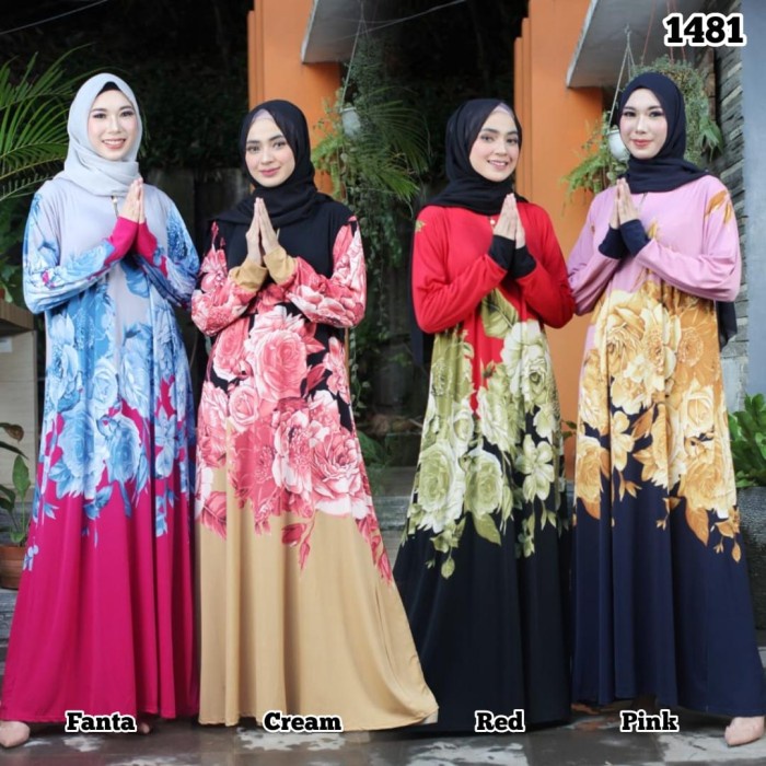 Dress Lebaran Dress Muslim Wanita Gamis 2021 Motif Bunga Gamis Jersey 1481 Red R4I2 kekinian syari termurah untuk lebaran dres adem elegant terbaru viral fashion muslim mewah grosir yang bagus tren sekarang modern dewasa lebaran cantik islami ootd