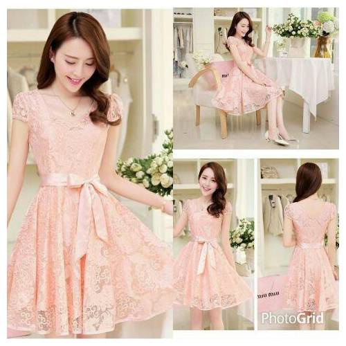 Baju Pesta Dress Brukat Midi Wanita Remaja Korea Adem Mewah Elegan Kondangan Trandy Model Terbaru 20