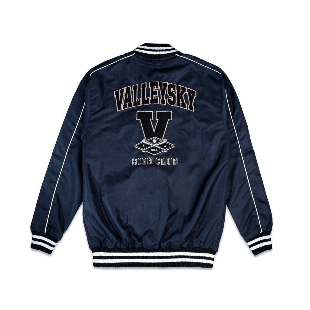 Valleysky Jacket - Jaket Varsity Baseball Bordir Vintage Blue Navy Waterproof