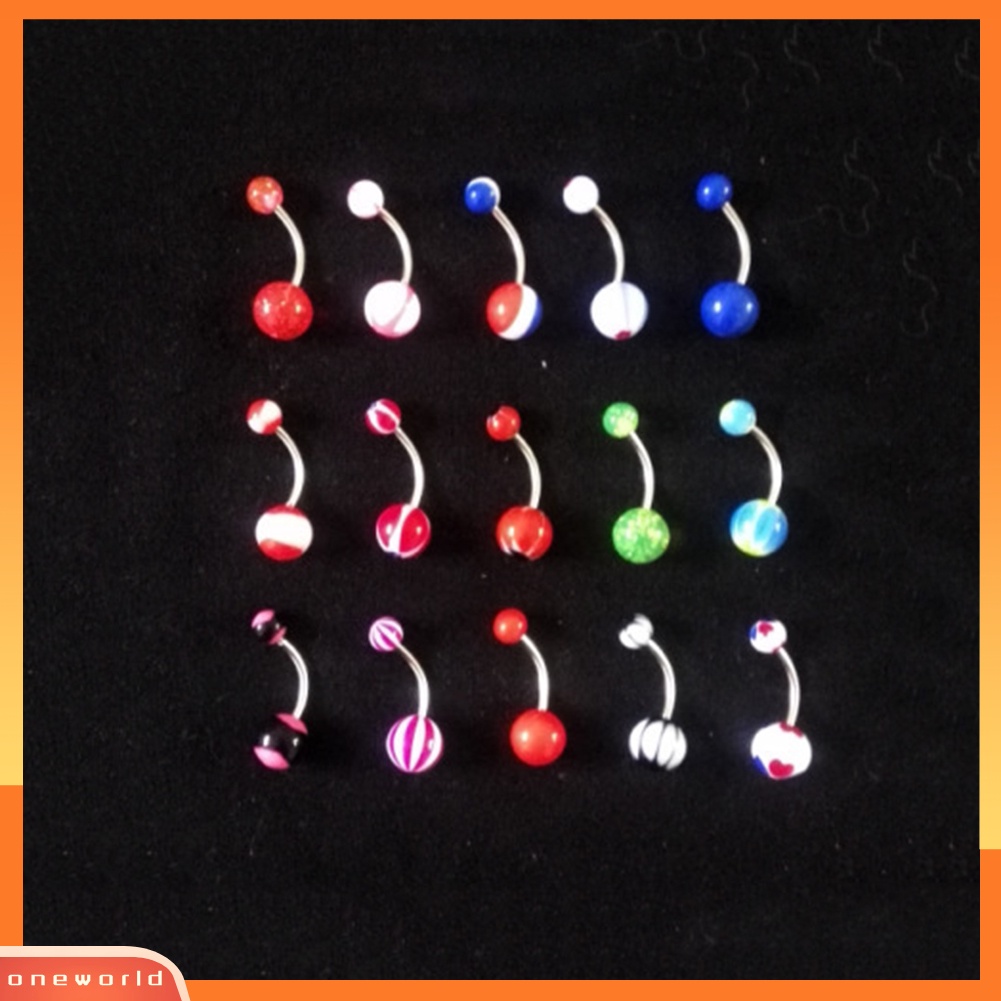 [oneworld] 100 Pcs Warna Campur Bola Pusar Pusar Pusar Cincin Barbel Perhiasan Tindik Tubuh