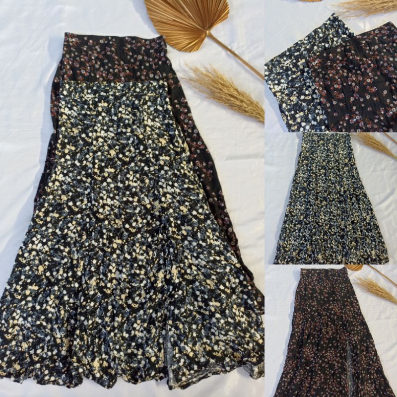 FLORAL MIDI SKIRT-ROK WANITA (AN_KO)