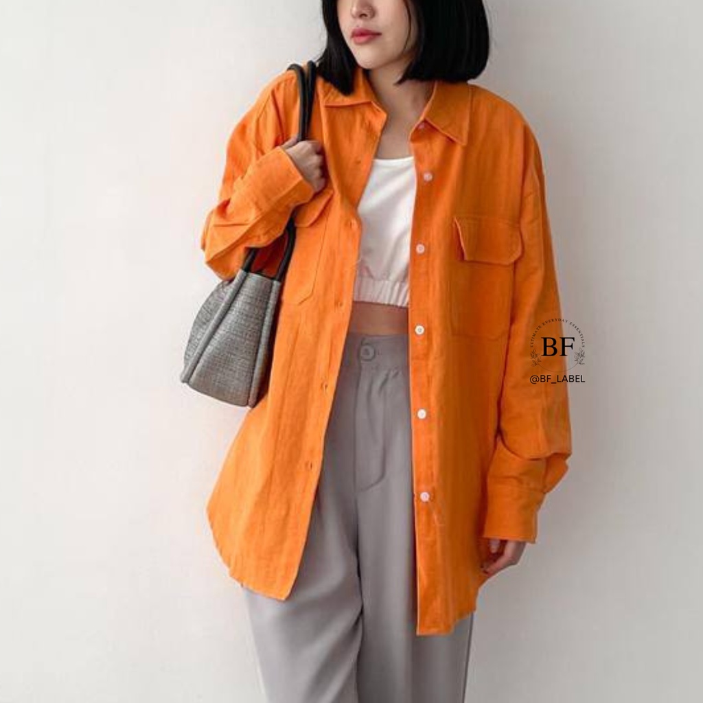 Nindi Shirt 330 | Kemeja Oversize Linen Pocket Outer Wanita by bf_label