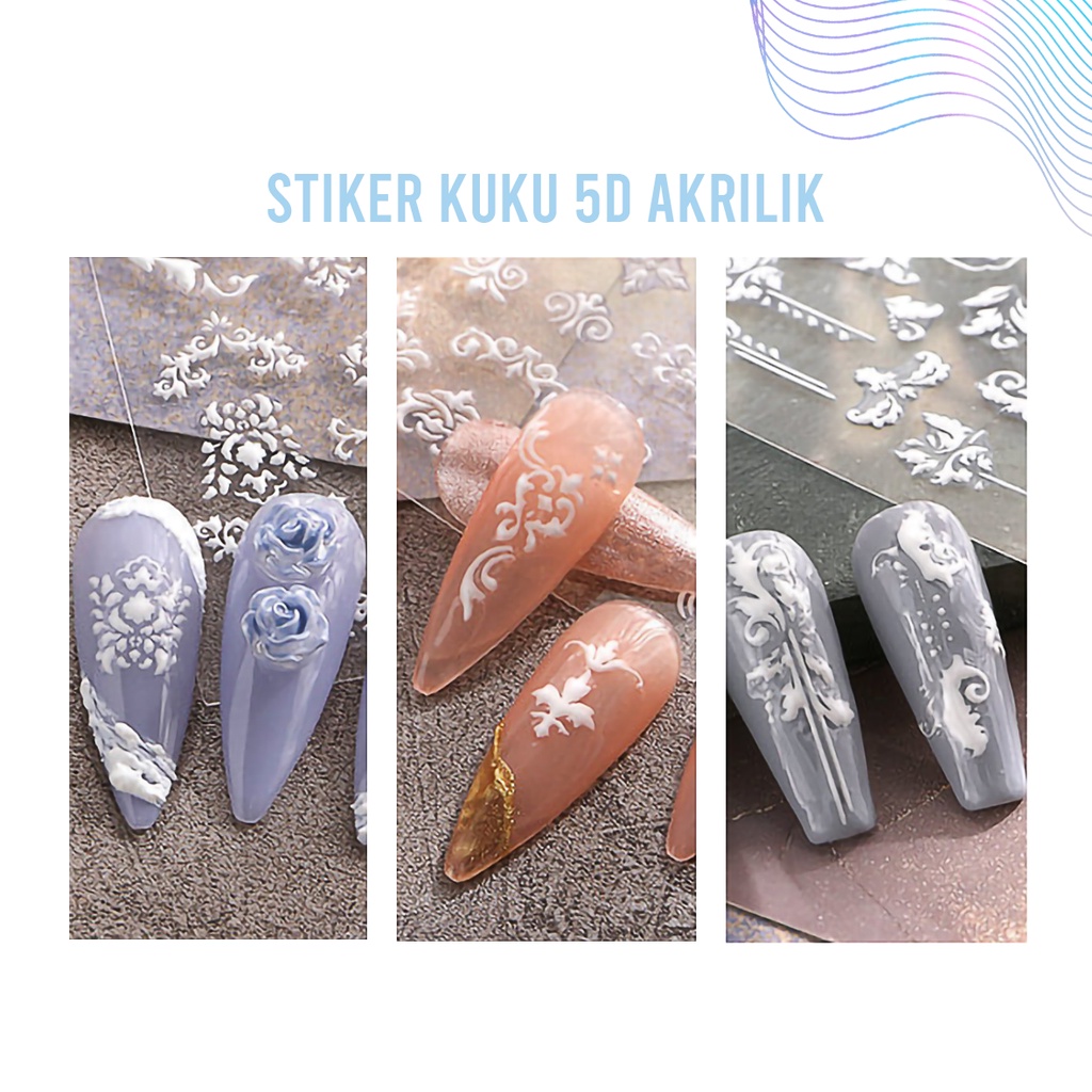 【 COD 】Nail Sticker Bunga Design 5D Engraved Nail Art Decoration Manicure White