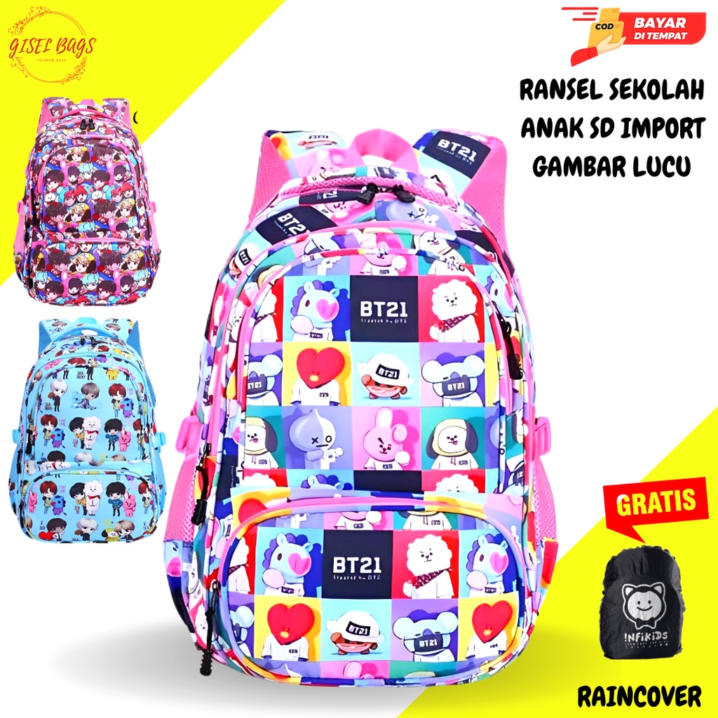Tas sekolah anak laki laki &amp; perempuan sd remaja gambar BT21 terbaru waterproof