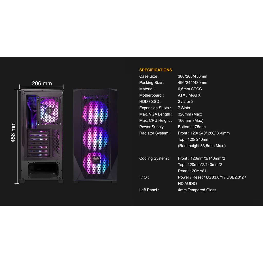 Venomrx Makarove + 4 Fan RGB Casing PC Gaming