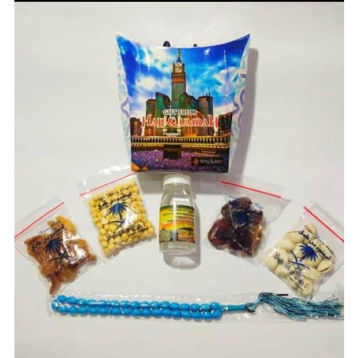 PAKET 3 oleh oleh haji dan umroh air zamzam ori + kacang pistacio + tasbih