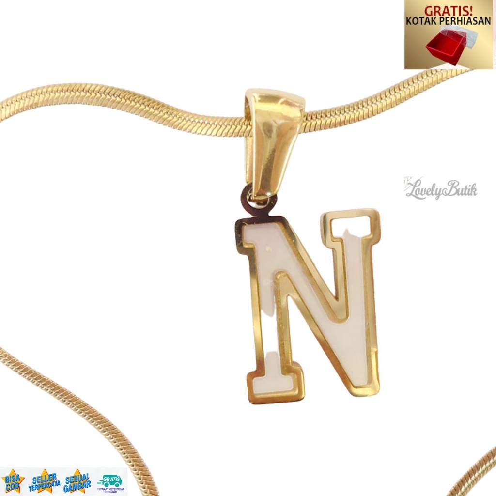 Kalung Anak Titanium anti karat Inisial Huruf M,N Rantai Kalung Belut Shell - Lovelybutik