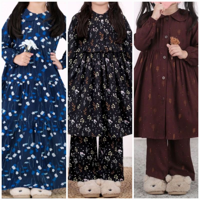 Baju Anak Perempuan Ukuran 12 (10-12th) Line Tree Bitter Choco, spring black, Ruellia Navy by Atelie