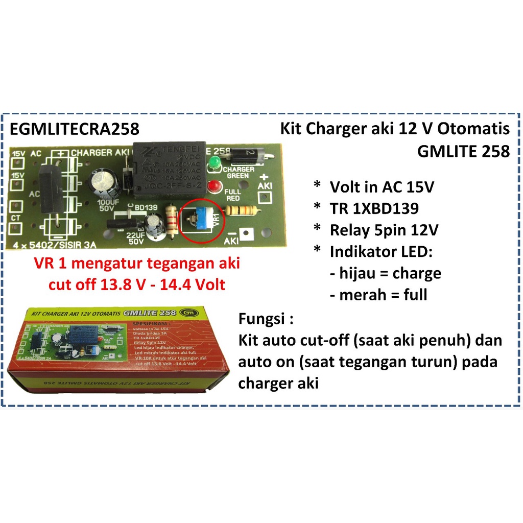 Kit Charger Aki 12 V Otomatis GMLITE 258