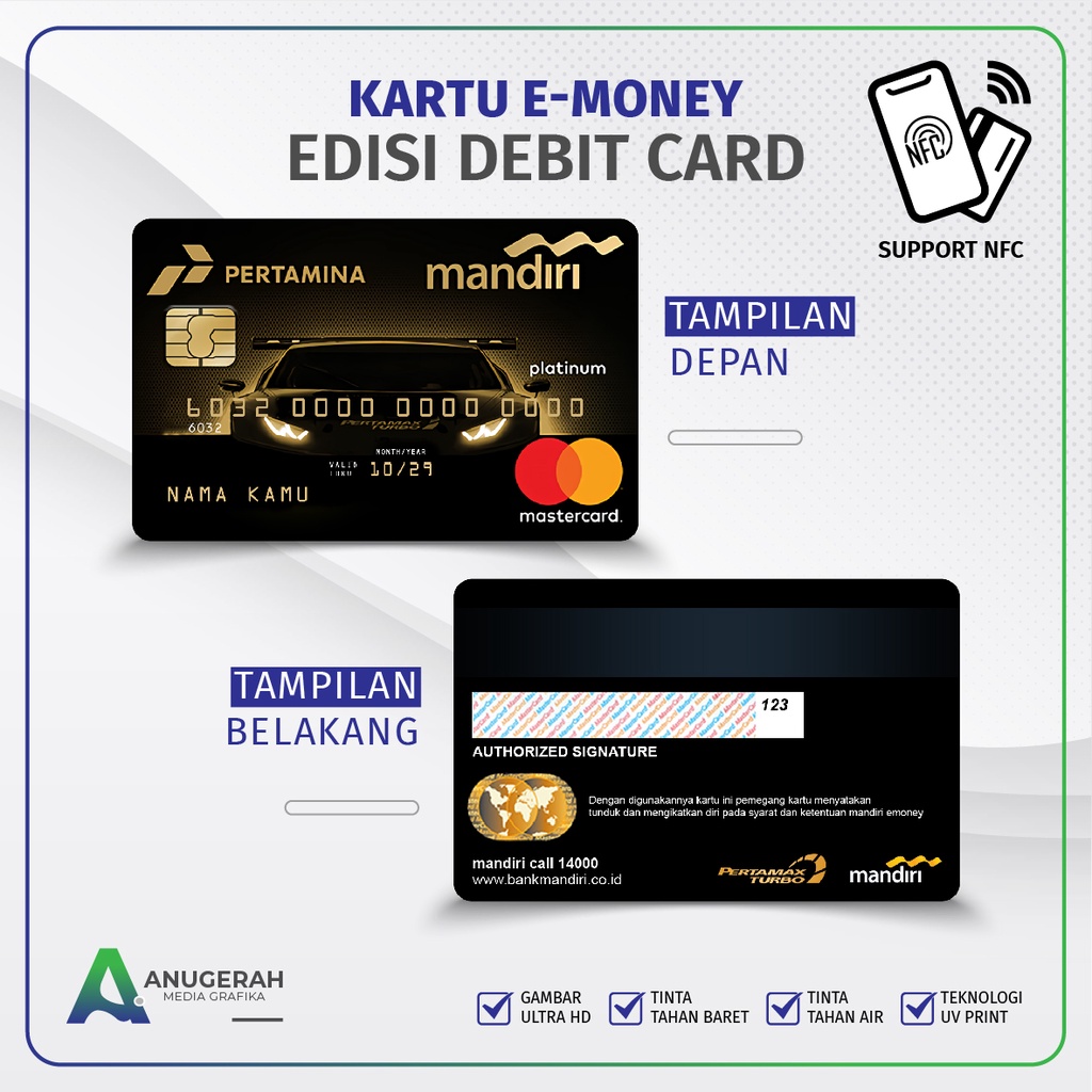 Kartu E-money Mandiri Credit Platinum Custome Nama