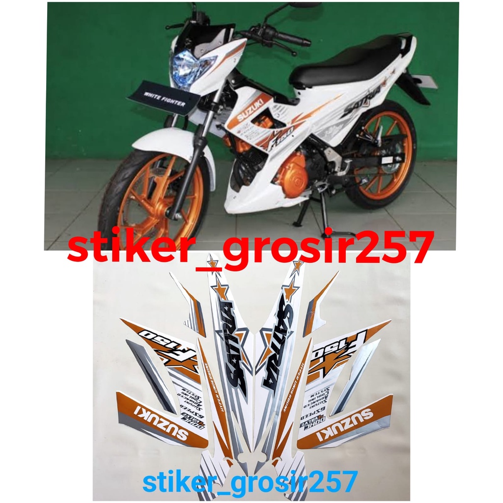 STIKER STRIPING LES LIS BODI MOTOR SUZUKI SATRIA FU 150 FACELIFT 2014 PUTIH GOLD