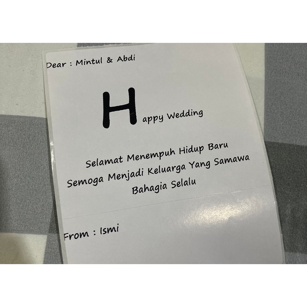 GREETING CARD - STIKER KARTU UCAPAN UNTUK HADIAH / UCAPAN HAPPY WEDDING pilihan