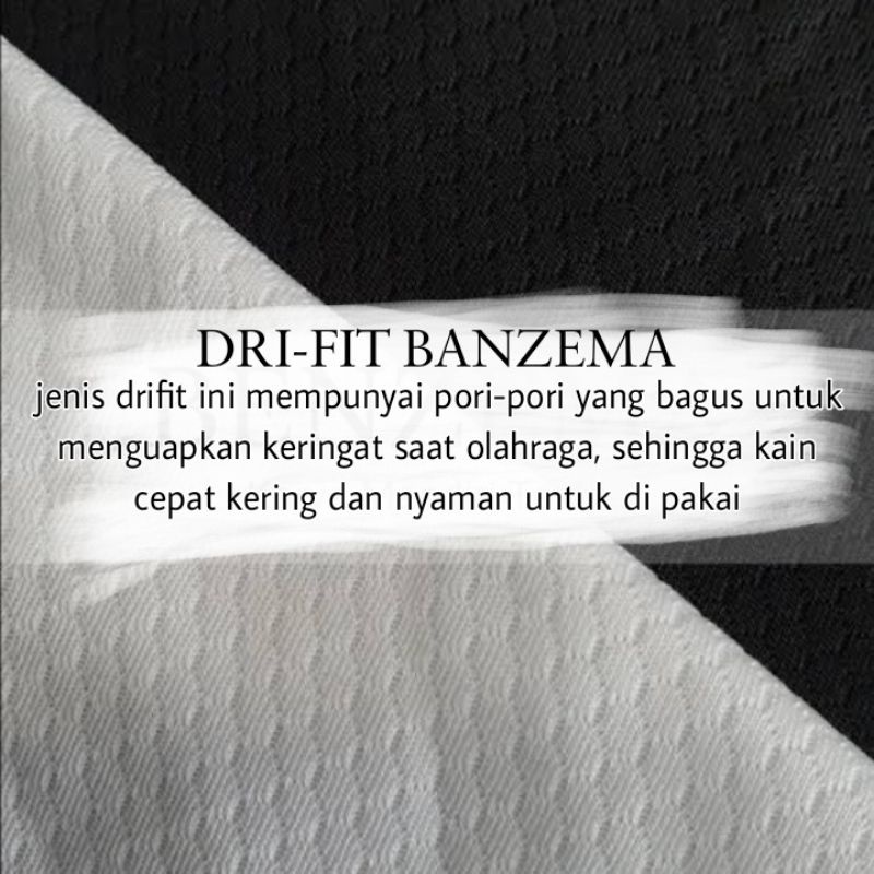 DISKON JERSEY DRI-FIT BANZEMA LIST JUMBO LATIHAN LARI FUTSAL VOLY BADMINTON SEPAK BOLA GOWES DLL