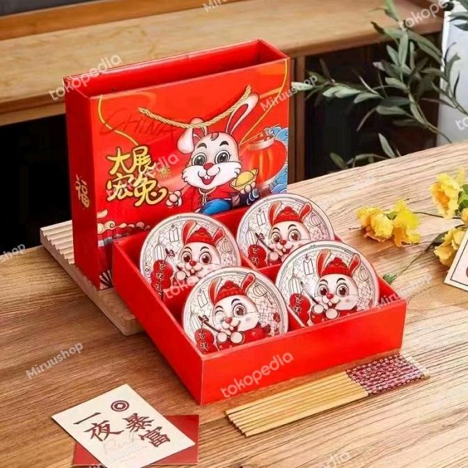 

Mangkok hampers keramik imlek shio kelinci tahun 2023 isi 4 isi 6