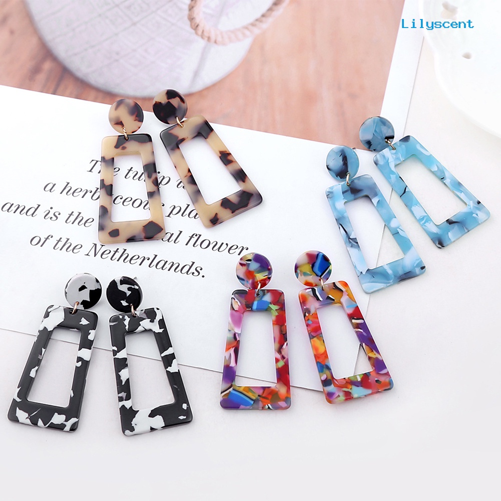 [LS] Fashion Berongga Persegi Panjang Pernyataan Wanita Geometris Stud Earrings Perhiasan Hadiah