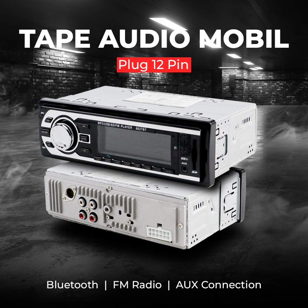 Tape Audio Mobil Bluetooth USB MP3 FM Radio 60 W x 4 12 Pin - 8027BT - Black