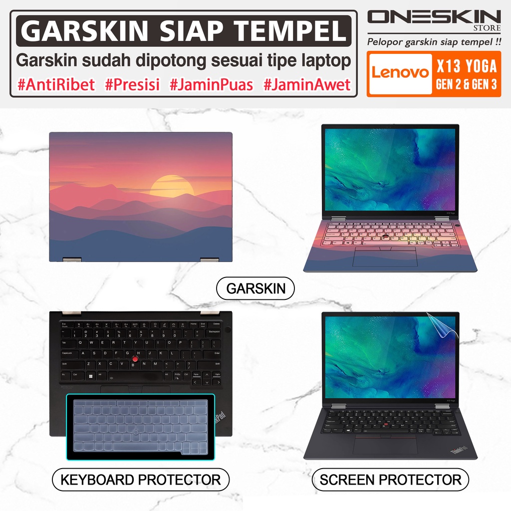 Garskin Sticker Laptop Pelindung Screen Keyboard Protector Lenovo ThinkPad X13 Yoga Gen 2 3 Gambar Full Body Silikon Bening Glossy Dof Blueray Cooskin