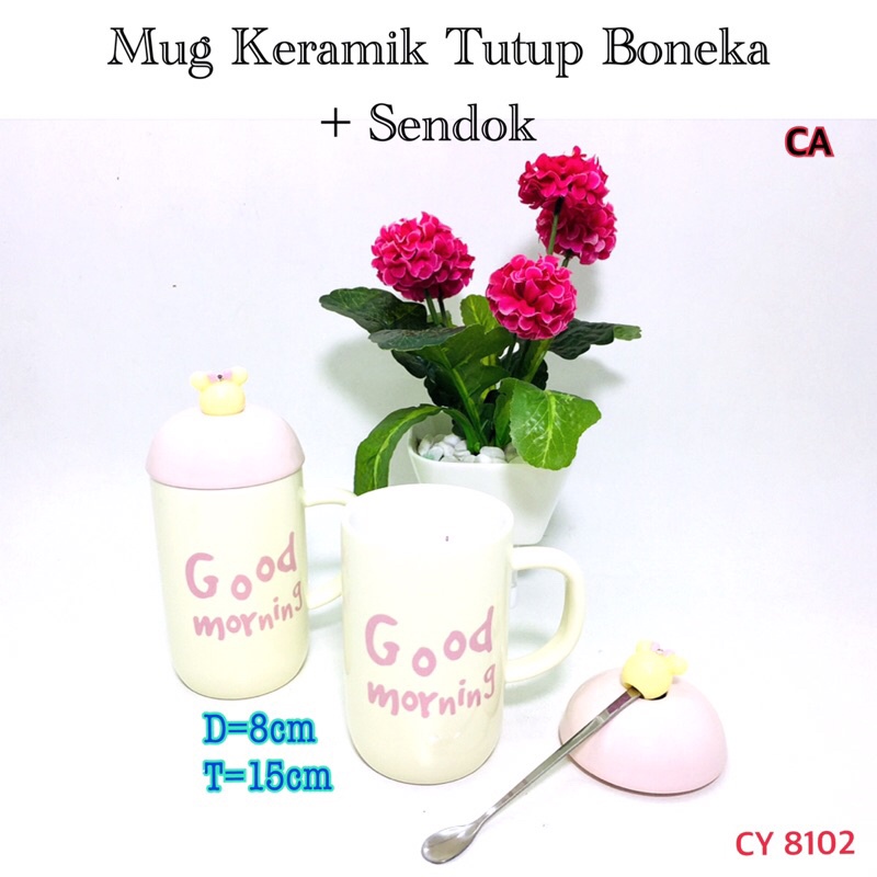 Gelas keramik boneka + sendok
