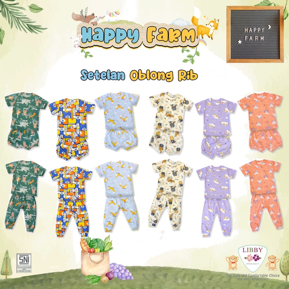 1 Pasang Libby Setelan Oblong Rib Cotton Motif / Oblong Pendek Celana Panjang  /  Oblong Pendek Cela